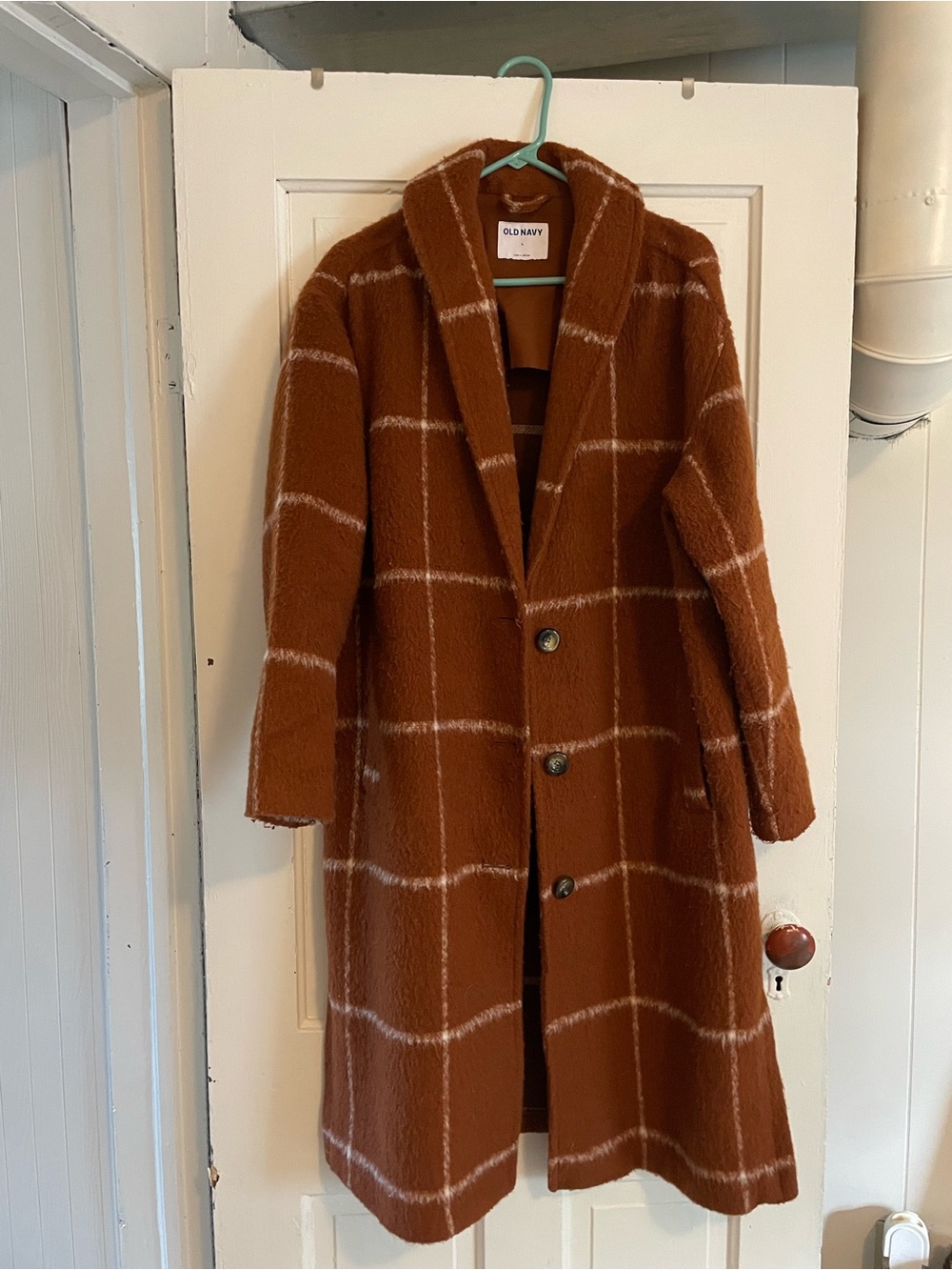 Old Navy Rust Plaid Long Coat